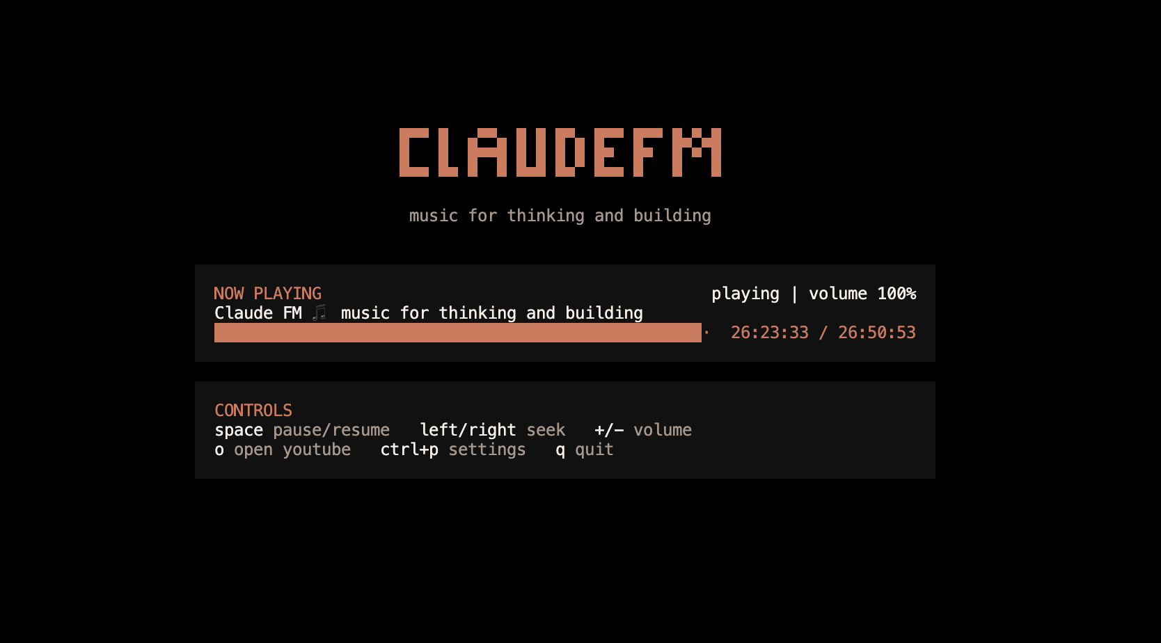 ClaudeFM terminal dashboard